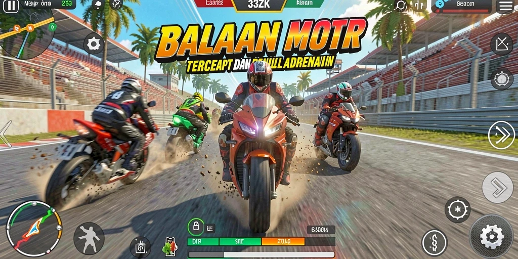Gameplay seru balapan motor dalam 33ZK dengan grafis menakjubkan.