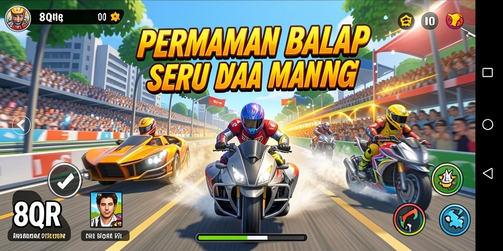 Tampilan gameplay seru dari balapan di 8QR dengan grafik menawan.