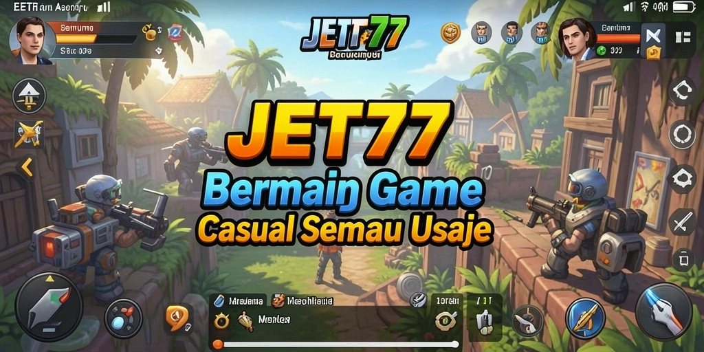 Tangkapan layar menunjukkan gameplay JET77 yang seru dan berwarna-warni.
