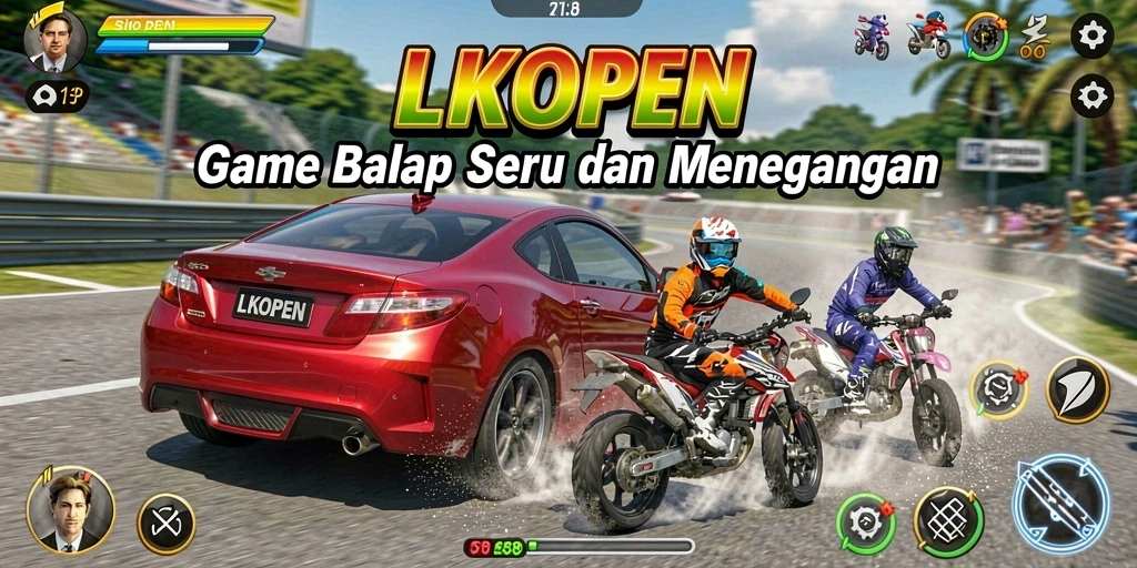 Tampilan gameplay LKOPEN yang seru dan menegangkan saat balapan.