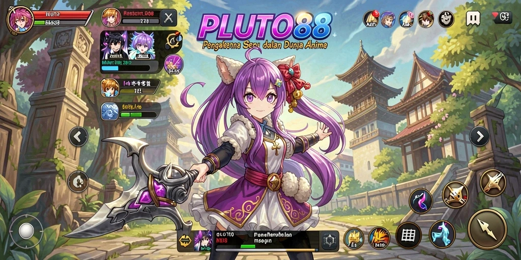 Tampilan gameplay menarik dari PLUTO88 dengan karakter anime yang memukau.