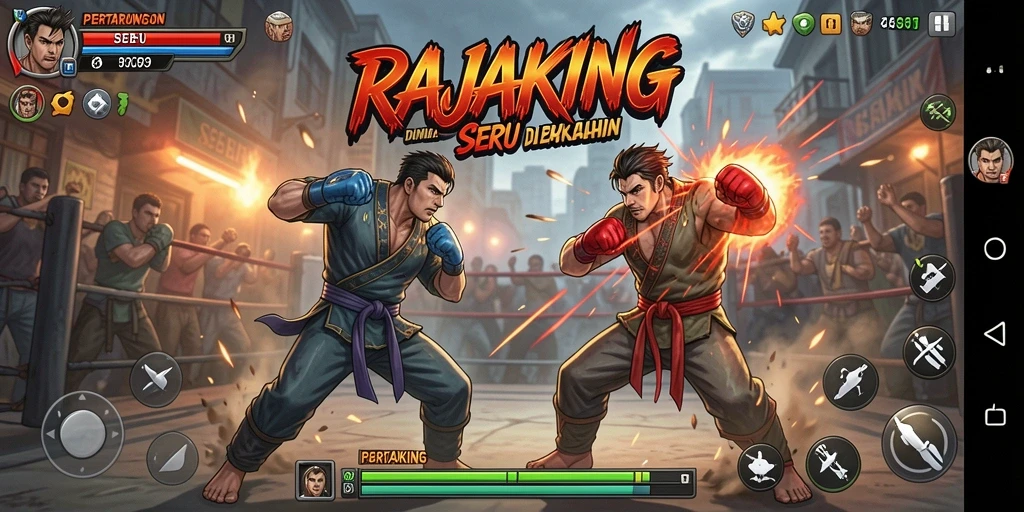Screenshot gameplay RAJAKING menampilkan aksi pertarungan seru.