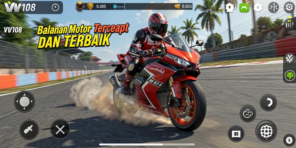 Tampilan gameplay seru dalam balapan motor yang menegangkan.